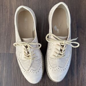 Y2K Academia Granny Oxford Stitchlite Oxford Knit Tan Lace Up Brogue 7.5 EEUC
